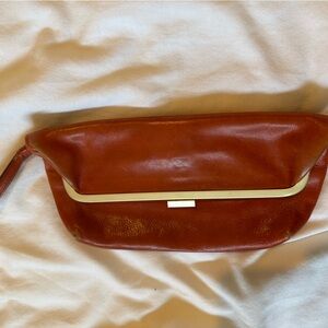 Pumpkin Orange Leather Clutch with Gold Accent